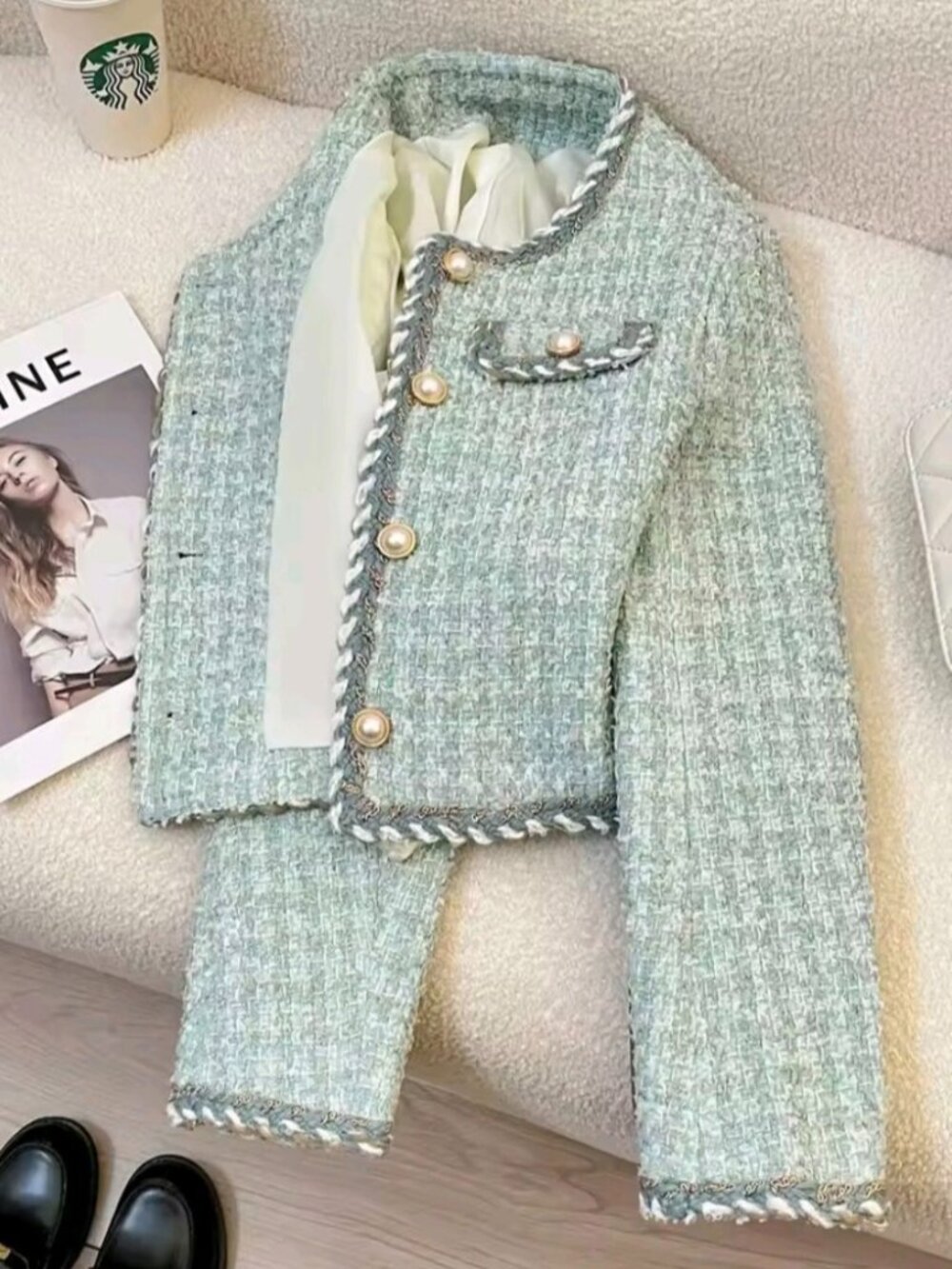Exquisite Coarse Tweed Small fragrant style Short Coat Women's Spring Autumn - Picture 6 of 7
